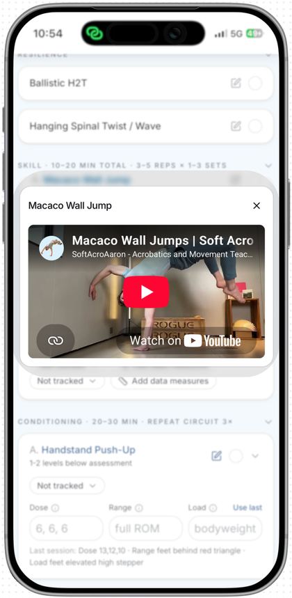 The MFS Student App showing a personalized training session